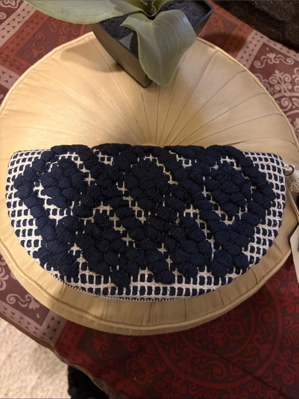 NWT Universal Thread Navy and Tan Braided Woven Clutch with Tassel Accent